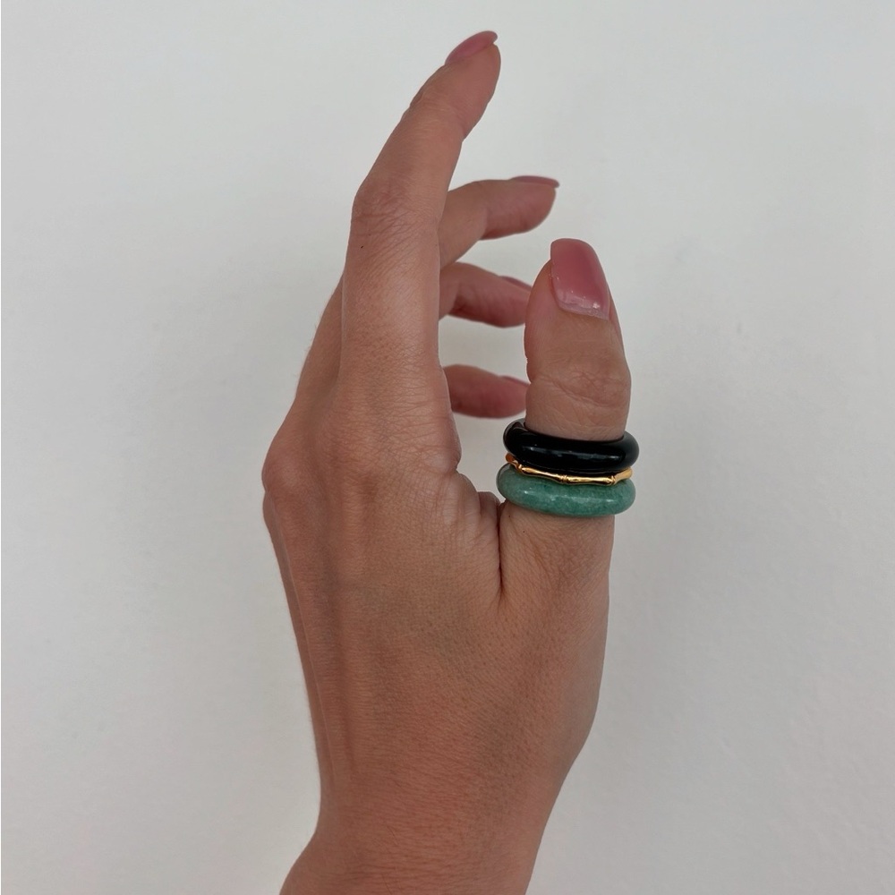 Stone Trilogy Stack Aventurine And Green Moss Agate Ring Set Of 3 Bands, Size 9